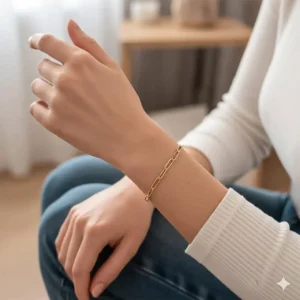 Bracelet en acier doré composé de maillons ovales dont certains sont martelés, idéal pour ajouter des charms.