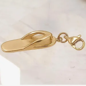 Charm tong en acier doré, bijou avec mousqueton et en forme de sandale pour bracelet ou collier