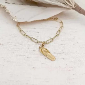 Charm tong en acier doré, bijou avec mousqueton et en forme de sandale pour bracelet