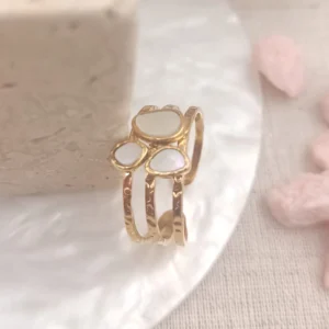 Bague en acier inoxydable doré avec nacre naturelle, design multi-anneaux ajustable