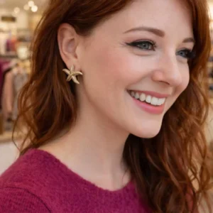 Boucles d’oreilles étoile de mer style marin en acier inoxydable doré femme