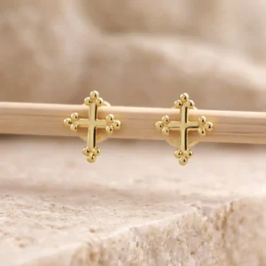 Boucles d’oreilles puces croix en acier inoxydable doré pour femme