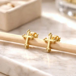 Boucles d’oreilles croix acier inoxydable doré – Femme