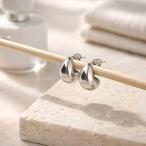 Boucles d’oreilles créoles goutte bombée en acier inoxydable argent poli brillant