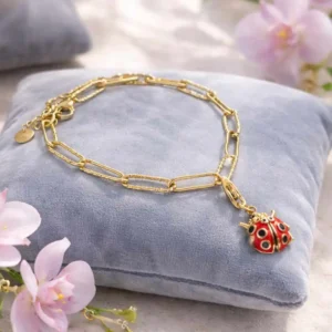 Charm coccinelle rouge et doré en acier inoxydable avec émail, porte-bonheur élégant pour bracelet personnalisé