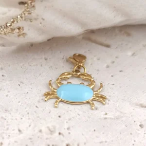 Charm crabe bleu et doré en acier inoxydable avec émail, bijou été mer pour bracelet personnalisé