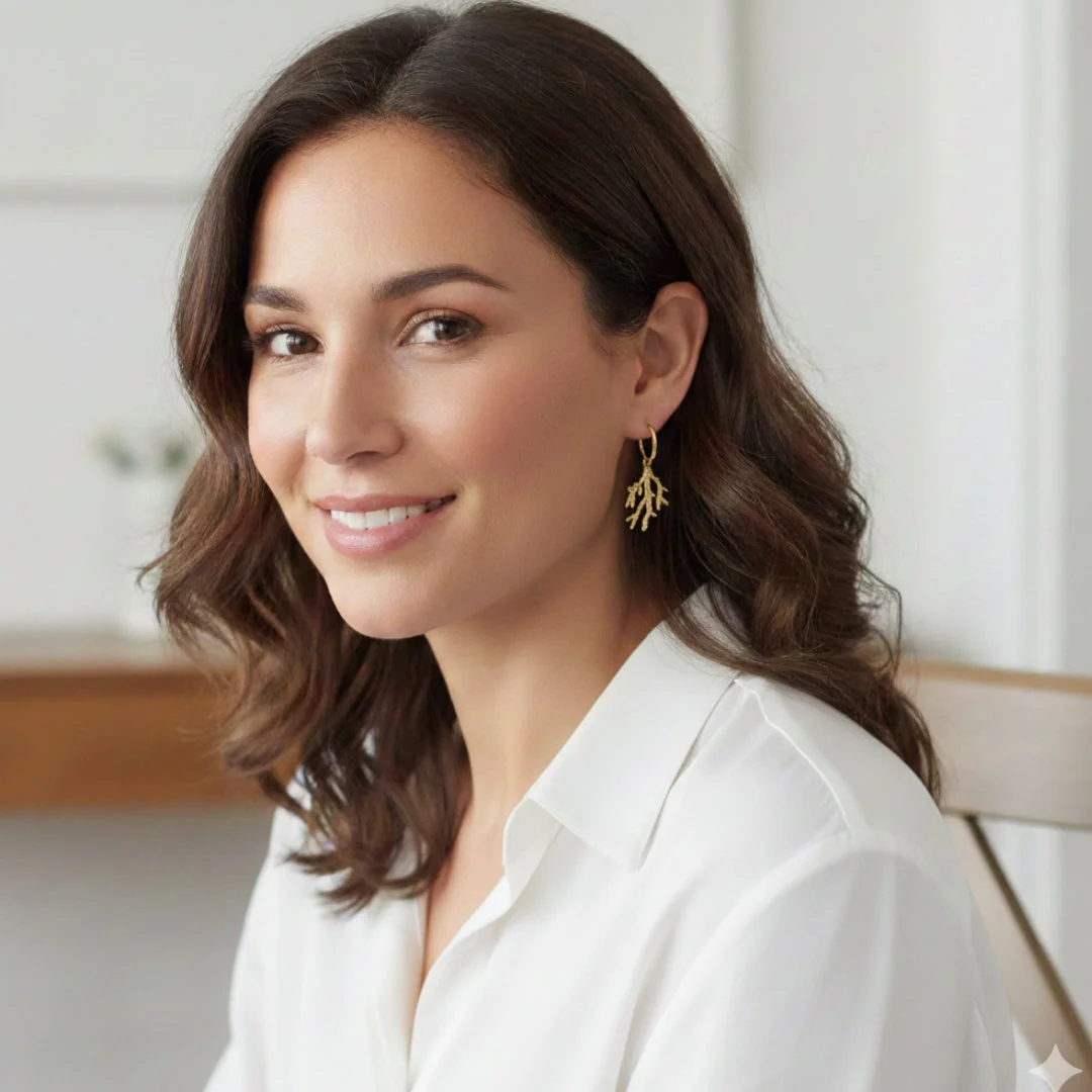 Petites créoles acier doré avec breloque corail texturée