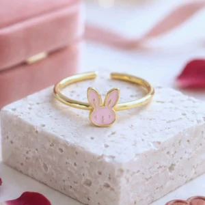 Bague enfant lapinrose en acier inoxydable doré ajustable