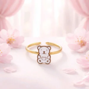 bague enfant acier inoxydable ourson blanc ajustable