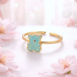 bague enfant acier inoxydable ourson bleu ajustable
