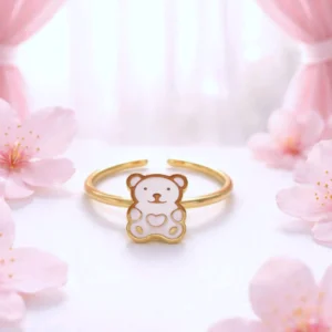 bague enfant acier inoxydable ourson rose ajustable