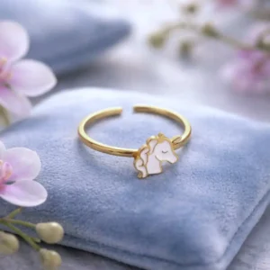 Bague enfant licorne blanche en acier inoxydable doré ajustable