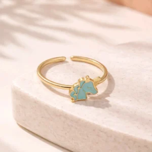 Bague enfant licorne bleue en acier inoxydable doré ajustable