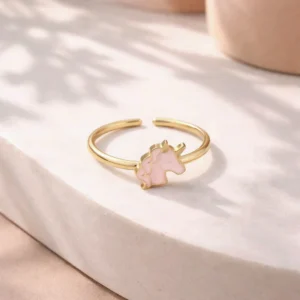 Bague enfant licorne rose en acier inoxydable doré ajustable