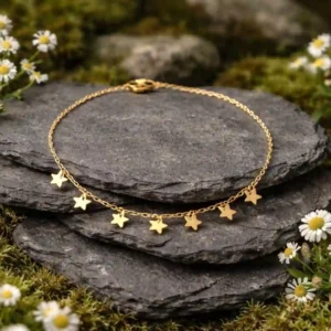 Bracelet acier femme doré avec breloquest étoiles en acier inoxydable