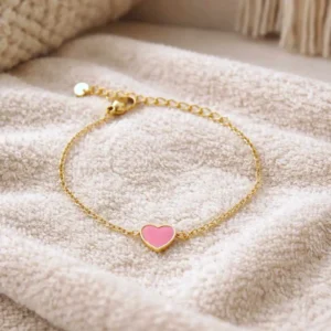 bracelet acier enfant cœur rose bijou fille acier inoxydable doré