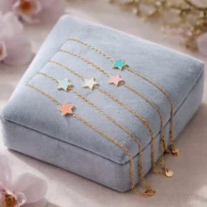 bracelets enfant acier étoile colorés en acier inoxydable doré ajustables