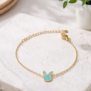 bracelet enfant acier inoxydable lapin émaille bleu fille