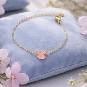 bracelet enfant acier inoxydable lapin émaille rose fille