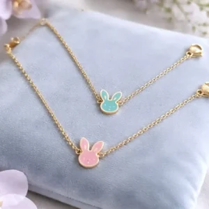 bracelet enfant acier inoxydable lapin émaille rose bleu fille