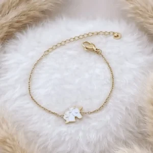 Bracelet enfant licorne blanche en acier inoxydable doré ajustable pour petite fille