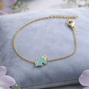 Bracelet enfant licorne bleue en acier inoxydable doré ajustable résistant