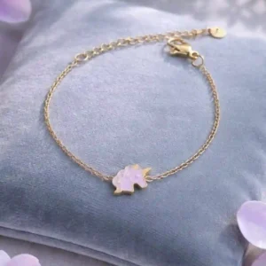 Bracelet enfant licorne turquoise en acier inoxydable doré ajustable pour petite fille de 4 à 9 ans