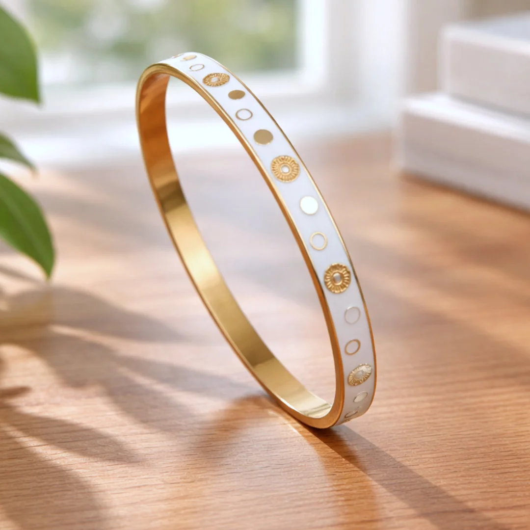 bracelet jonc acier émaillé blanc doré femme
