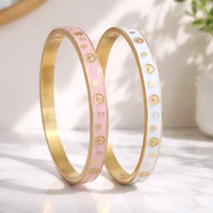 bracelet jonc acier émaillé rose ou blanc doré femme
