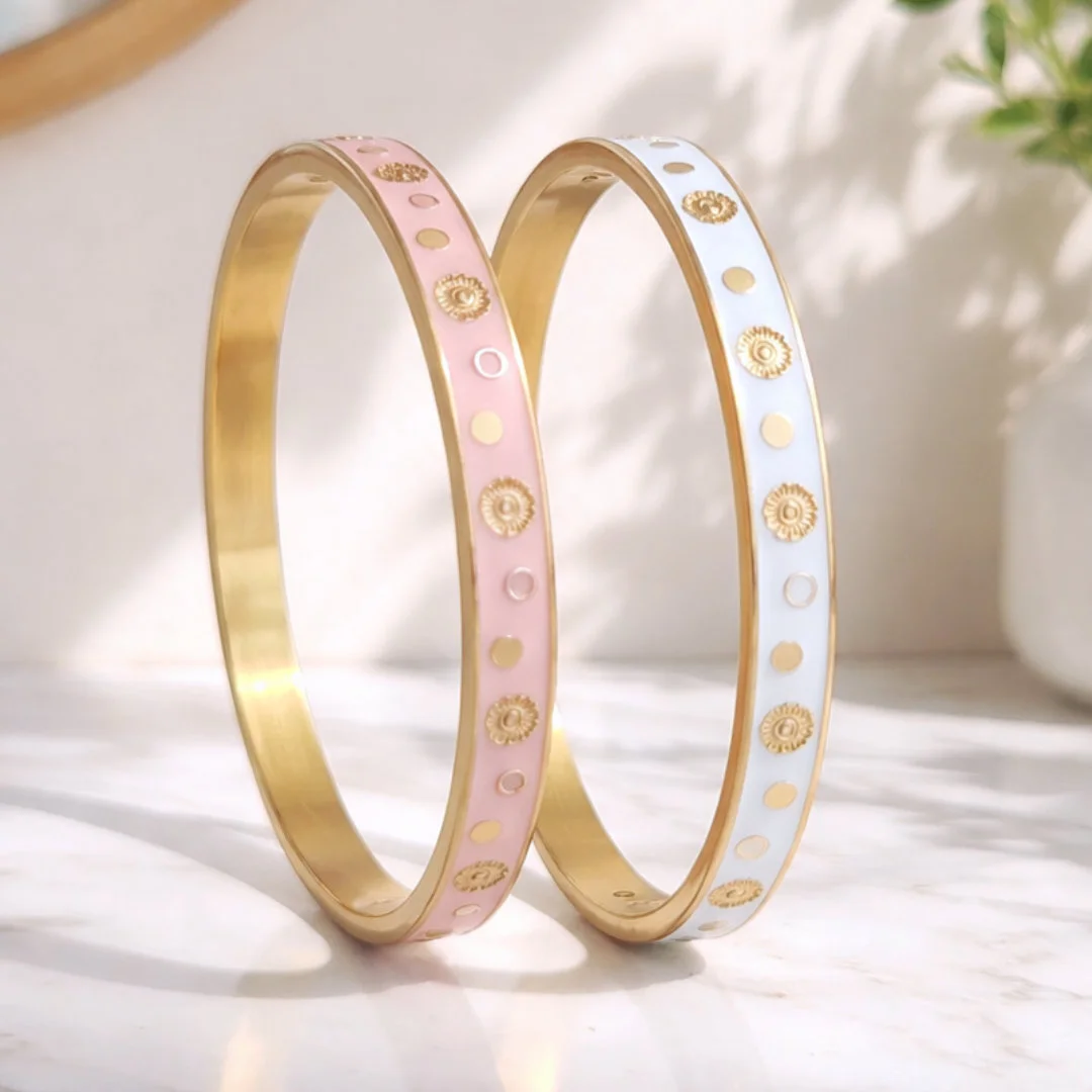 bracelet jonc acier émaillé rose ou blanc doré femme