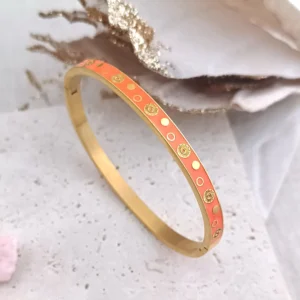 bracelet jonc femme acier inoxydable émail orange