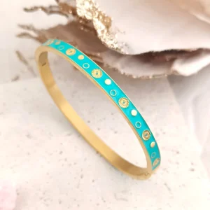 bracelet jonc femme acier inoxydable émail turquoise