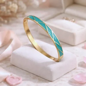bracelet jonc acier émaillé turquoise doré femme motif géométrique triangle