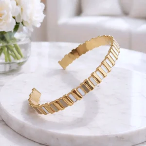 Bracelet jonc émaillé blanc en acier inoxydable doré, bijou femme élégant et minimaliste