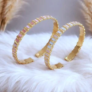 Bracelets joncs émaillés rose et blanc en acier inoxydable doré pour femme, bijoux résistants et élégants