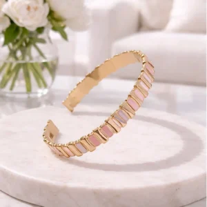 Bracelet jonc émaillé rose en acier inoxydable doré, bijou femme tendance et durable