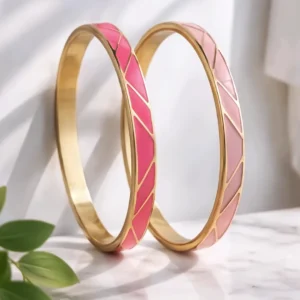 Bracelets joncs émaillés rose en acier inoxydable doré pour femme
