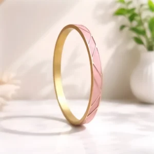 Bracelet jonc émaillé rose clair en acier inoxydable doré