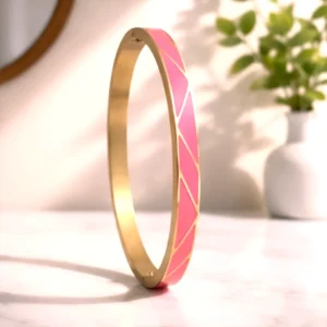 Bracelet jonc émaillé rose vif en acier inoxydable doré