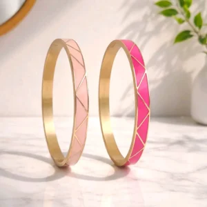 Bracelets joncs émaillés rose en acier inoxydable doré pour femme