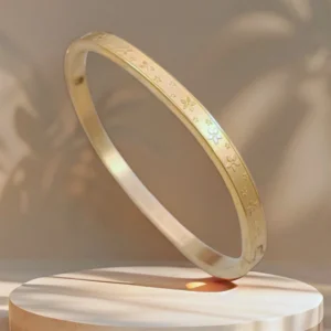 bracelet jonc enfant acier inoxydable dore fleurs fille