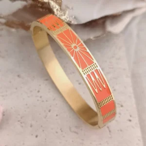 bracelet jonc femme acier inoxydable émaillé orange design élégant