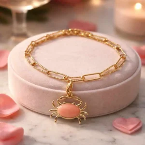 Charm crabe orange corail et doré en acier inoxydable avec émail, bijou été mer pour bracelet personnalisé