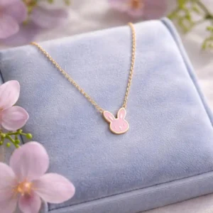 collier enfant acier inoxydable lapin émaille rose fille