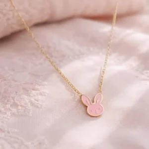 collier enfant acier inoxydable lapin rose fille