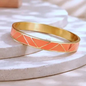 bracelet jonc acier émaillé orange doré femme motif géométrique