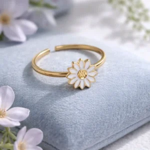 Bague enfant acier inoxydable fleur blanche ajustable pour fille