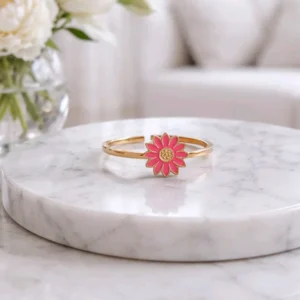 Bague enfant acier inoxydable fleur rose ajustable pour fille