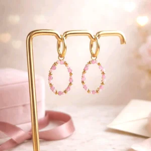 boucles d oreilles anneaux ovales perles élégantes acier dore