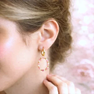 créoles fines avec perles roses style chic acier